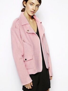 Sister Jane Blush Pink Wool-Blend Moto Jacket